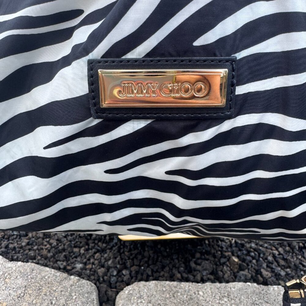 Jimmy Choo (Made in Italy) Zebra-Print Nylon Tote Bag + Matching Pouch - Picture 6 of 15